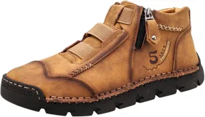 Black Leather Shoes for Men Fashion Chukka Boots Lace up Slip On Lightweight Loafers Hiking Workout