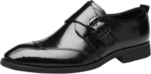 Black Work Shoes Men Business Casual Men Leather Shoes Fashionable New Pattern Simple and Pure Color Pointed Toe Low Heel Buckle Strap Business Comfortable Shoes Brown Shoelaces for Men Dress Shoes