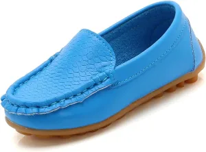Boys Girls Leather Loafers Slip-On Texture Flat Boat Dress Soft Sole occasins School Toddler Girls Shoes Size 9