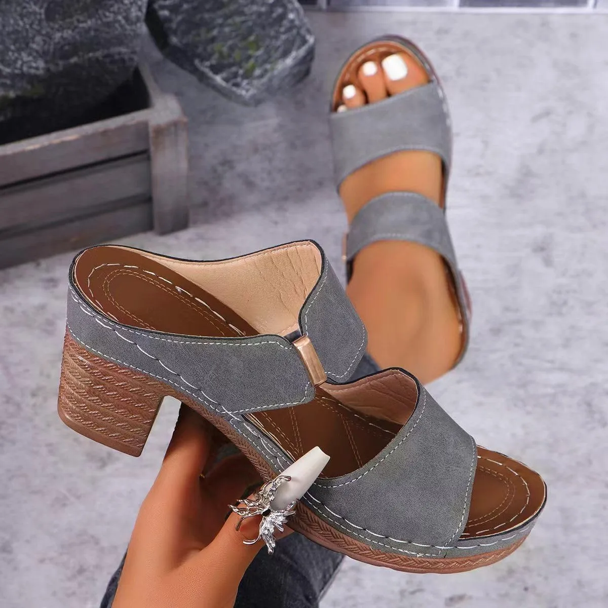 Chunky Heels For Women Backless Block Heels Open Toe Fashion Wedding Party Evening Dress Pump Shoes Heeled Sandals