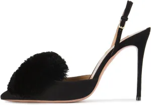 Divanne Pumps for Women,Puff Pompom High Heels Pointed Toe Slingback Pumps Stiletto Heel Sandals Evening Party Wedding Shoes
