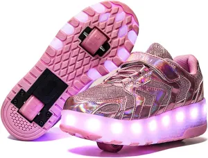 EEUK Led Shoes with Wheels, Retractable Roller Skate Shoes USB Rechargeable 7 Colors Led Wheeled Skate Sneaker Shoes for Girls Boys Thanksgiving Christmas Everyday Gift