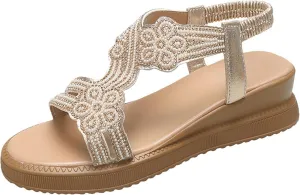 Espadrilles Sandals for Women Elastic Ankle Strap Open Toe Boho Beach Platform Sandals Trendy Beach Party Shoes