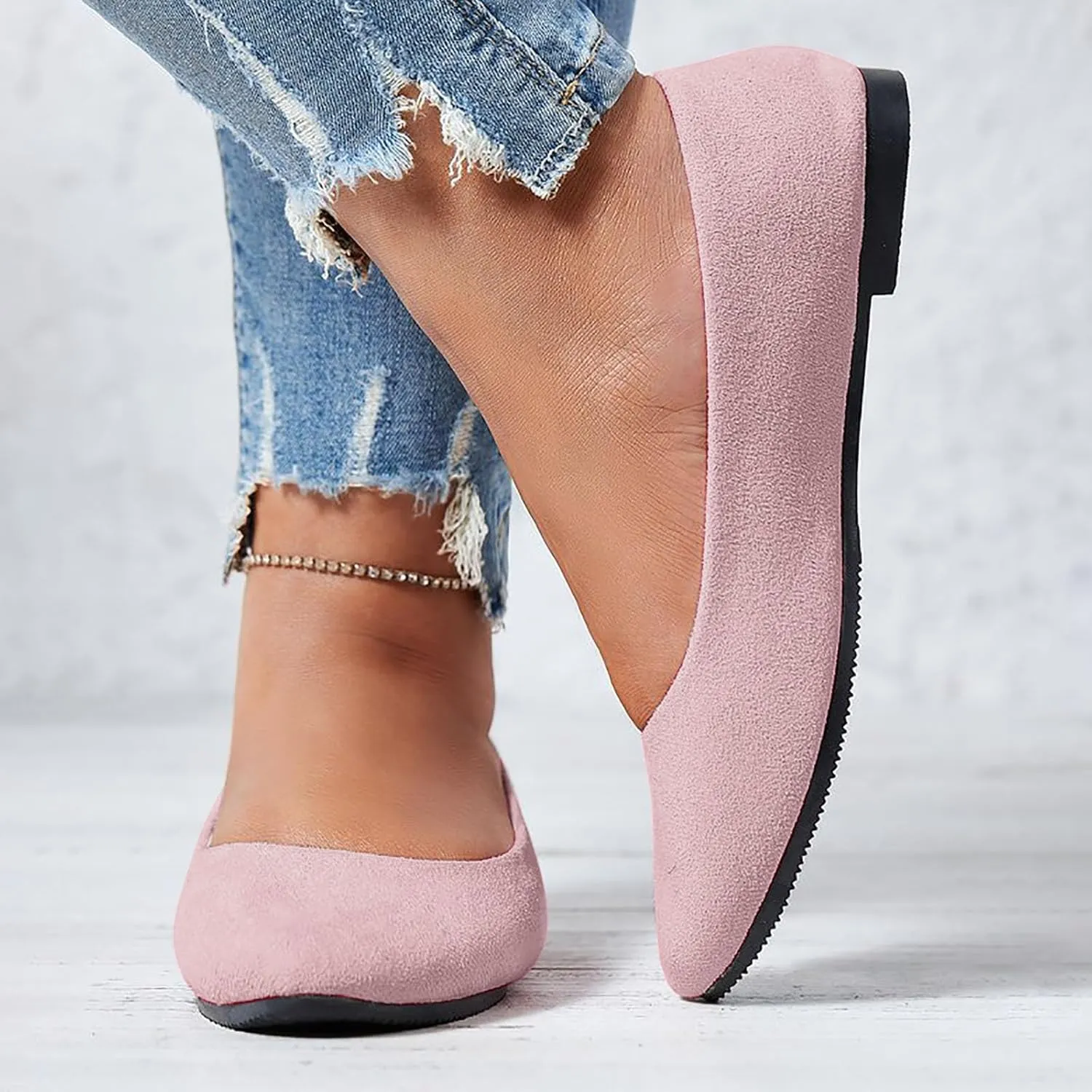 Flat Shoes for Women Comfortable Slip On Walking Ballerina Shoe Ladies Pointed-Toe Ballet Flats Suede Shallow Single-Shoes