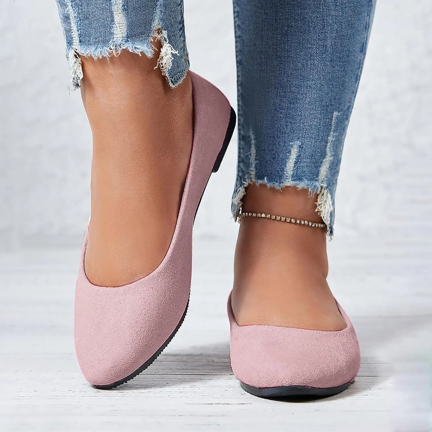 Flat Shoes for Women Comfortable Slip On Walking Ballerina Shoe Ladies Pointed-Toe Ballet Flats Suede Shallow Single-Shoes