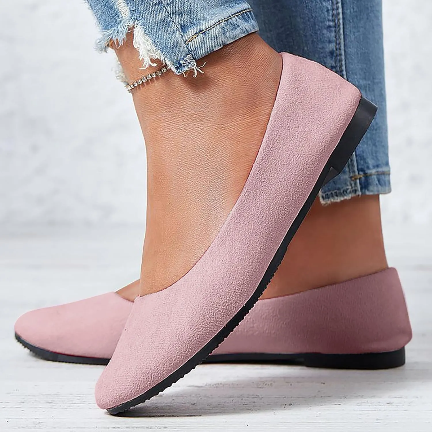 Flat Shoes for Women Comfortable Slip On Walking Ballerina Shoe Ladies Pointed-Toe Ballet Flats Suede Shallow Single-Shoes