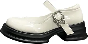 Girls Round Toe Ankle Strap Mary Jane School Shoes Chunky Platform xford Dress Shoes Fashion Soft Leather Pumps