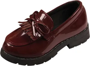 Girls Slip On Leather Loafer Tassel Bow Flats School Dress Shoes for Girls No Choirboy (Wine, 28)