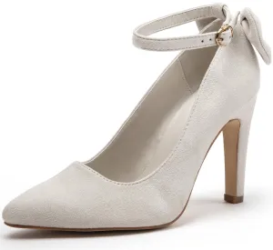 katliu Women's Pointed Toe High Heels Pumps Stiletto Ankle Strap Dress Pump Shoes with Bow Tie