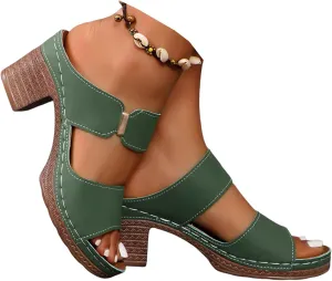 Ladmiple Chunky Heels For Women Backless Open Toe Heeled Sandals Slip On Block Mid Heels Comfortable Ankle Strap Pumps Shoes