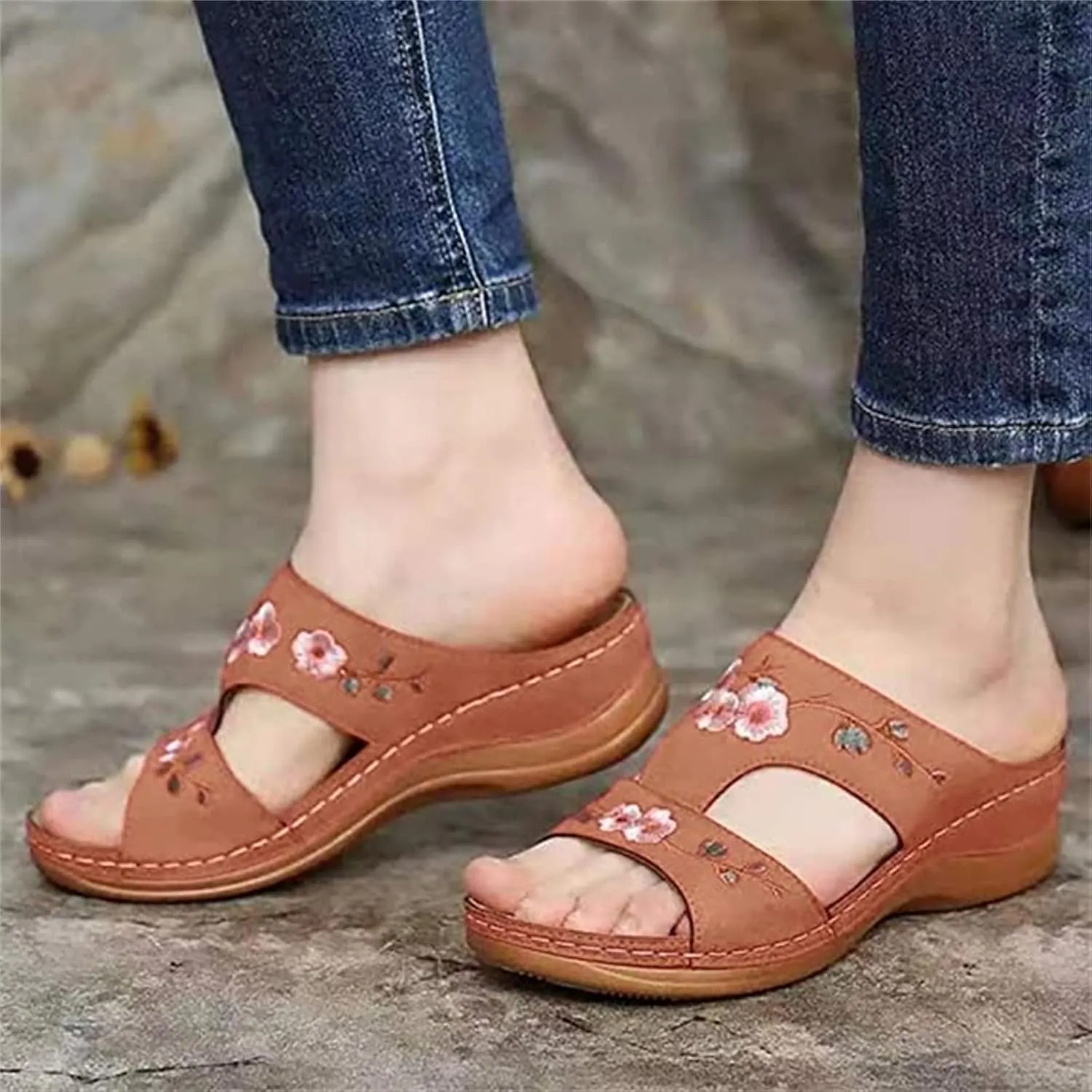 Lausiuoe Orthopedic Dress Sandals For Women Plantar Fasciitis Comfortable Arch Support Open Toe Orthotic Slides Flip Flops