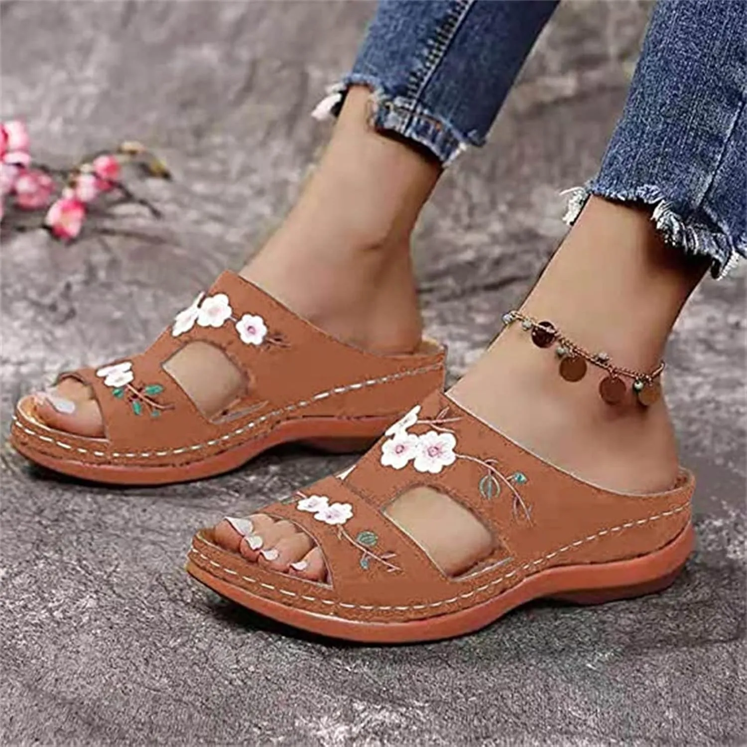 Lausiuoe Orthopedic Dress Sandals For Women Plantar Fasciitis Comfortable Arch Support Open Toe Orthotic Slides Flip Flops
