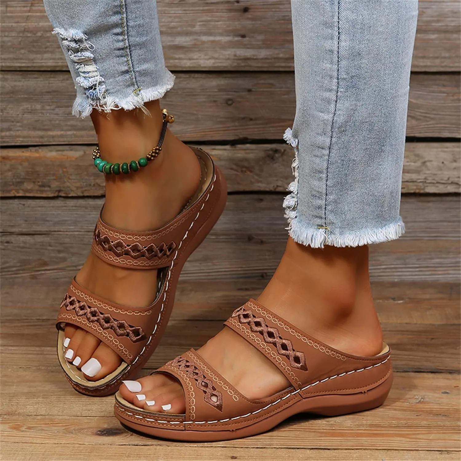 Lausiuoe Orthopedic Sandals For Women Arch Support Dressy Orthotic Flip Flops Comfortable Walking Summer Cute Slides Slippers