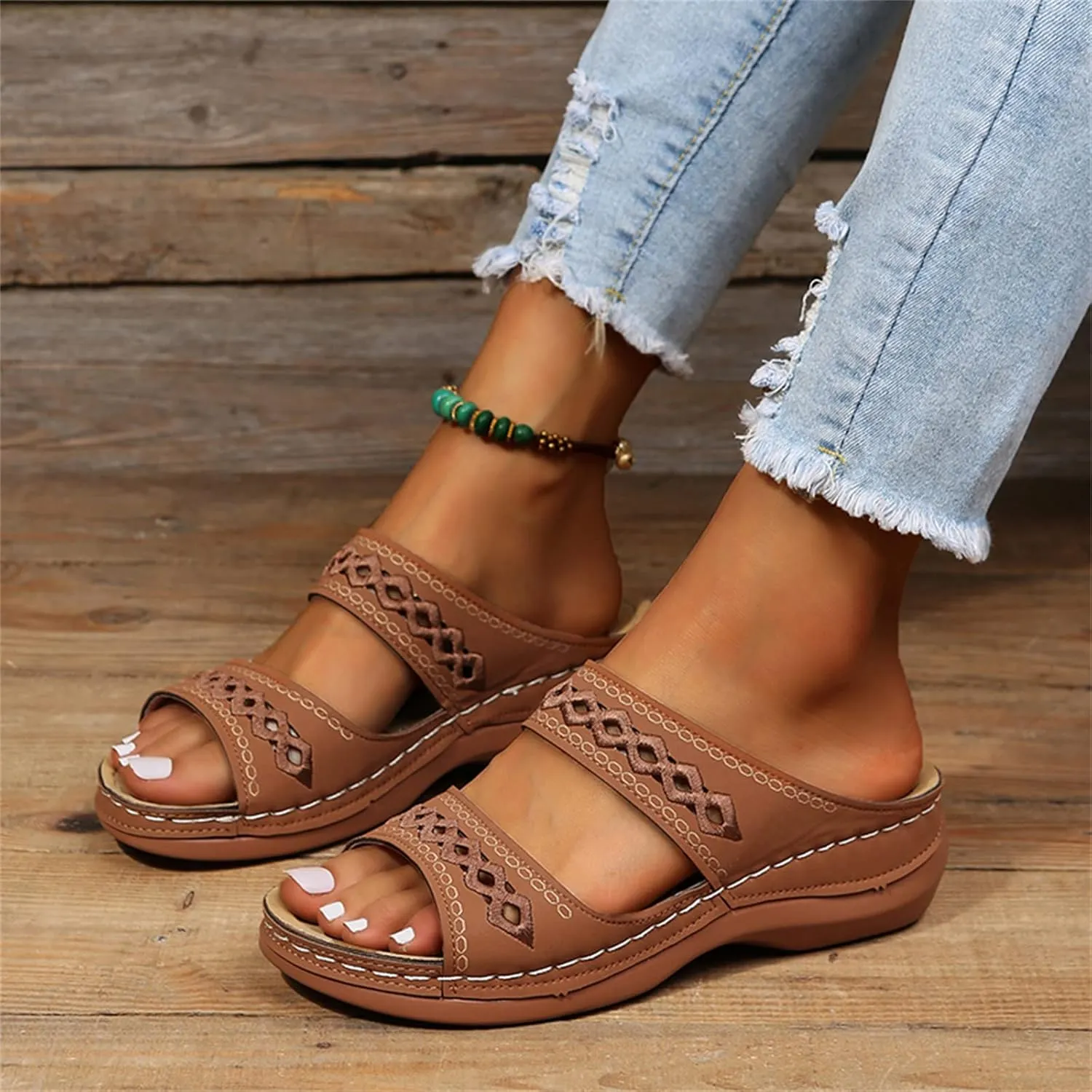 Lausiuoe Orthopedic Sandals For Women Arch Support Dressy Orthotic Flip Flops Comfortable Walking Summer Cute Slides Slippers
