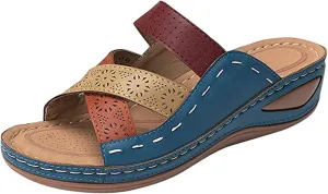 Lausiuoe Orthopedic Sandals For Women Plantar Fasciitis Arch Heel Support Orthotic Slides Comfort Slip on Fashion Flip Flops