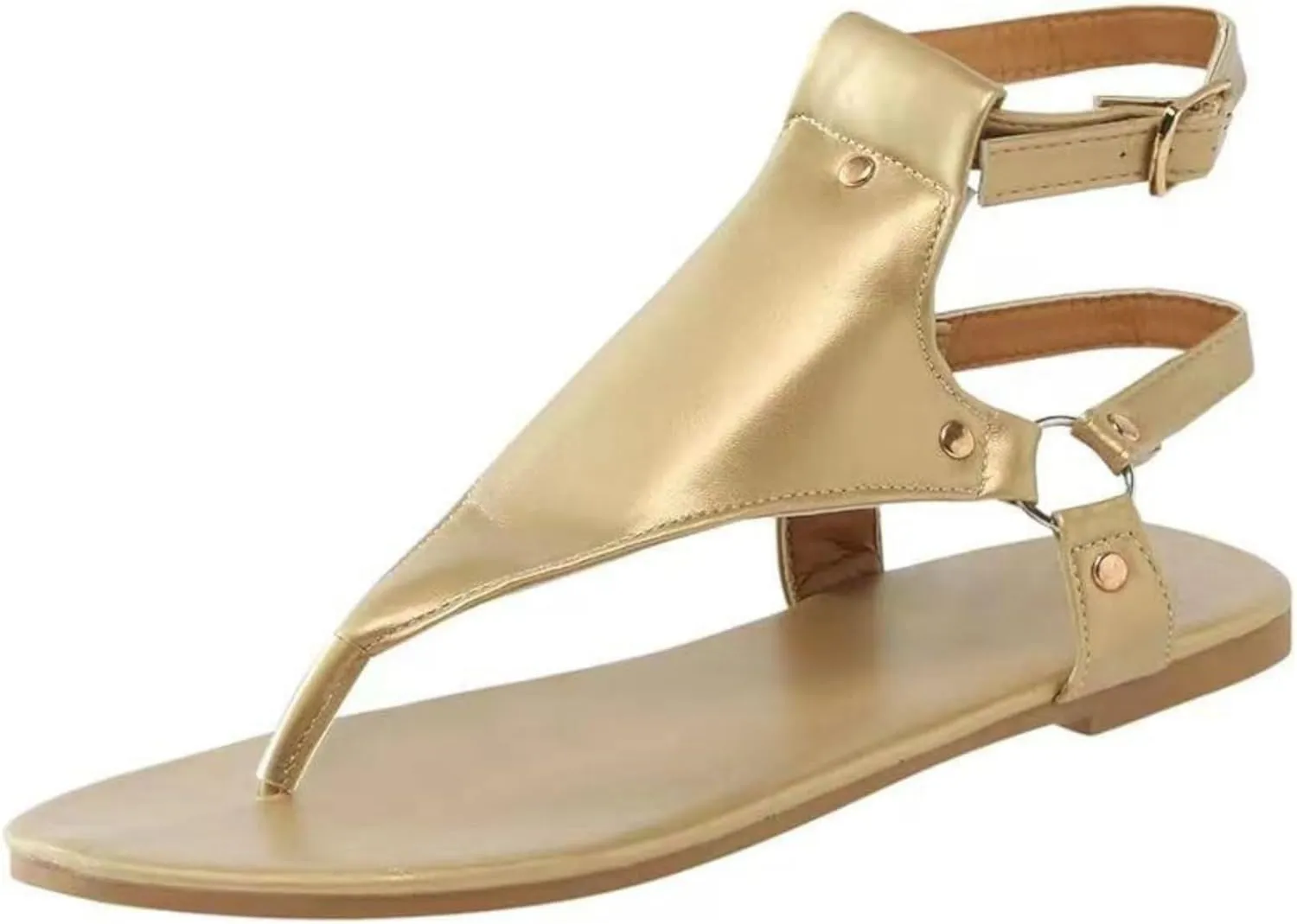 Lausiuoe Sandals Women Dressy Summer Flat Sandals Cute Clip Toe Strappy T-Strap Gladiator Beach Sandals Thong Flip Flops
