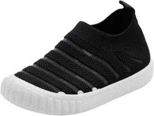 Little Girls Sneakers Autumn Flying Woven Mesh Breathable Comfortable Flat Casual Shoes Cute (Black, 13.5 Little Child)