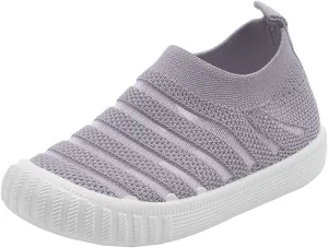 Little Girls Sneakers Autumn Flying Woven Mesh Breathable Comfortable Flat Casual Shoes Cute (Grey, 13 Little Child)