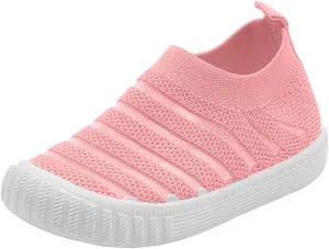 Little Girls Sneakers Autumn Flying Woven Mesh Breathable Comfortable Flat Casual Shoes Cute (Pink, 13.5 Little Child)