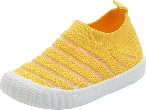 Little Girls Sneakers Autumn Flying Woven Mesh Breathable Comfortable Flat Casual Shoes Cute (Yellow, 11.5 Little Child)