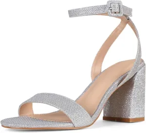 Lyrisiphy Black Heels for Women Open Toe Heeled Sandals Chunky Heels Black Sandals Block Heels Strappy Sandals Bridal Wedding Dress Heels