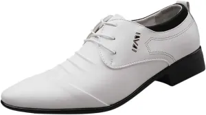 Men Dress Shoes Slip On Loafers Leather Lace Male Suit Shoe Shoes Men Comfortable Wedding Casual Business Shoes Men's Leather Shoes Black Work Shoes Men Business Casual (White, 46), 10.5