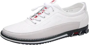 Mens Casual Leaher Sneakers Non Slip Flat Business Shoes with Arch Support Comfortable Business Leather Sneakers Lace up Office Work Sneaker Men Durable Waterproof Daily Work Shoes
