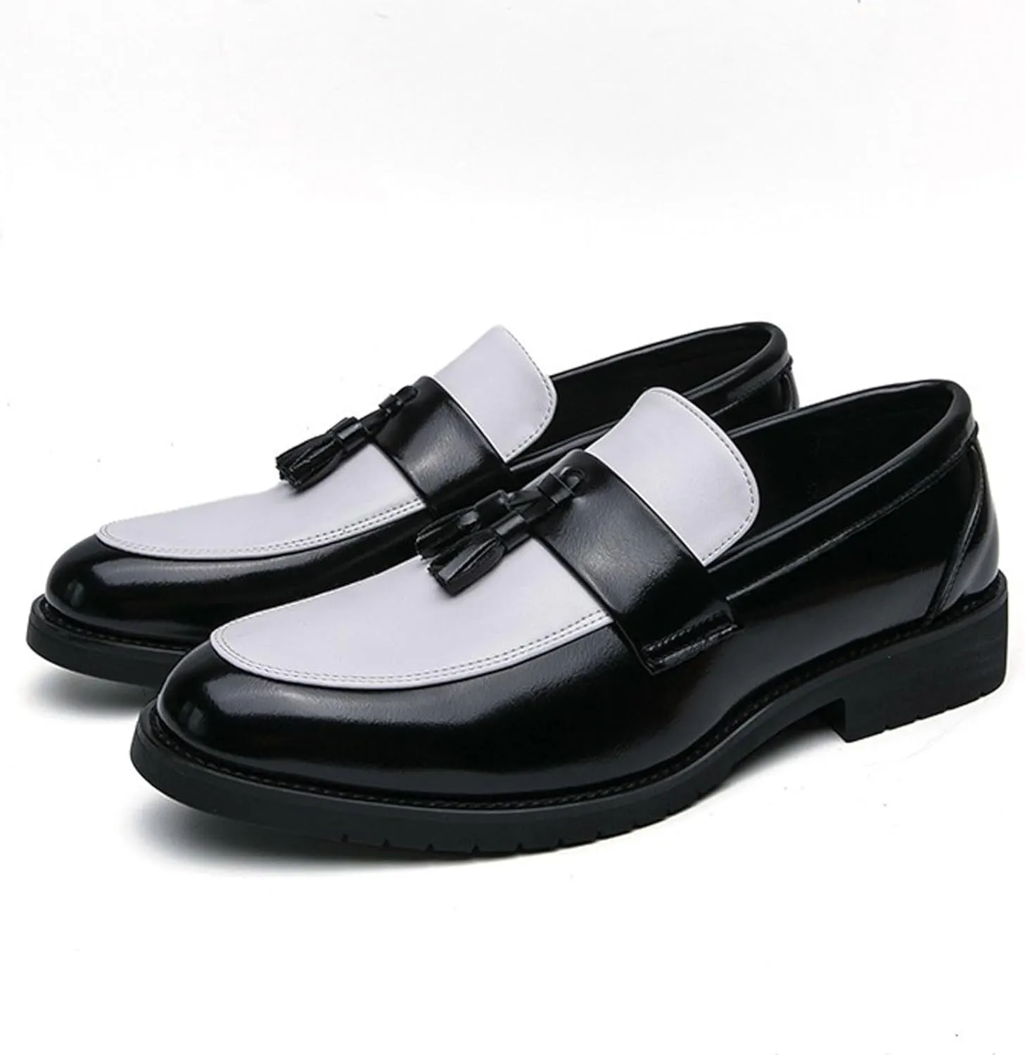 Mens Casual Weding Loafers Arch Support Loafers with Comfort Non Slip Thick Sole Black White Business Leather Shoes for Men Waterproof Dress Shoes Slip on Formal Footwear for Daily Work