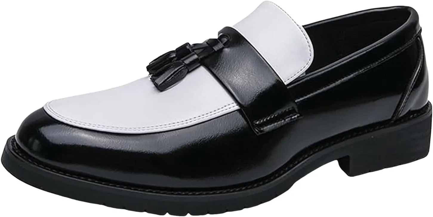 Mens Casual Weding Loafers Arch Support Loafers with Comfort Non Slip Thick Sole Black White Business Leather Shoes for Men Waterproof Dress Shoes Slip on Formal Footwear for Daily Work