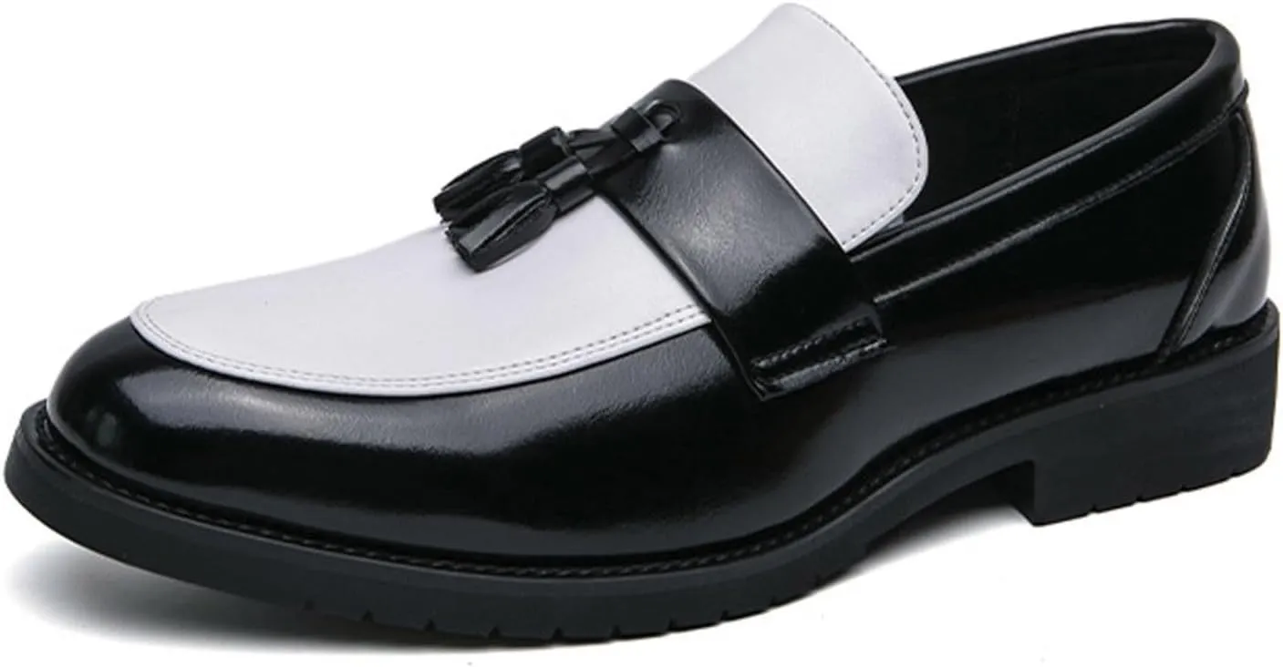 Mens Casual Weding Loafers Arch Support Loafers with Comfort Non Slip Thick Sole Black White Business Leather Shoes for Men Waterproof Dress Shoes Slip on Formal Footwear for Daily Work