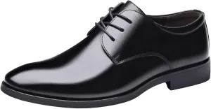 Mens Durable Plain Toe Derby Comfortable Business Formal Shoes with Arch Support Non Slip Casual Leather Shoe Low Top Lace Up Dress Shoe for Men Waterproof Daily Work Footwear