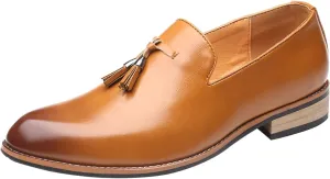 Mens Elegant Slip on Loafers Low Heel Matte Leather Shoes Comfortable Business Formal Shoe Retro Dress Loafers with Arch Support Casual Work Office Leather Shoes Men Fashion Suit Dating Shoe