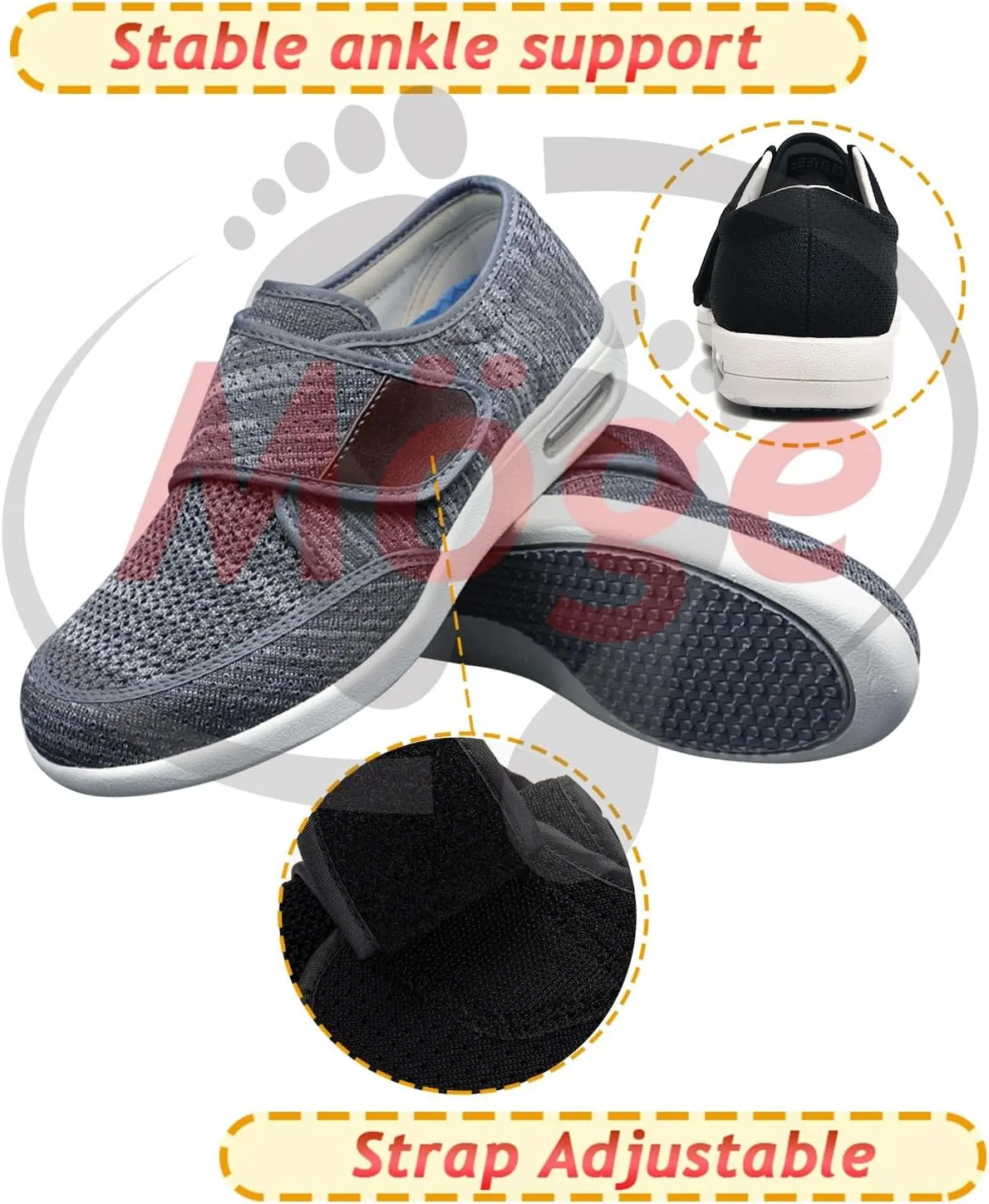 Mens Extra Wide Fit Orthopedic Sneakers with Arch Support - Comfortable Slip-On Athletic Shoes for Road Running and Daily Wear