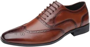 Men's Retro Dress Oxfords Shoes Comfortable Supple Business Formal Shoes Men Non Slip Low Heel Dress Shoe Casual Wingtip Oxfords Elegant Dating Brogues Breathable Office Leather Shoe
