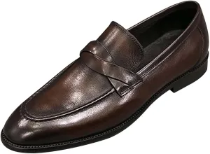 Mens Slip on Dress Leather Shoes with Comfortable Low Heel Matte Leather Shoes for Men Durable Business Office Shoe Elegant Dating Weding Shoe Men Retro Formal Suit Footwear Low Top Boots