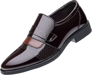 Mens Slip on Dress Shoes Patent Leather Shoes for Men with Arch Support Casual Dress Shoe Non Slip Business Formal Shoe Durbable Low Top Suit Boots Comfortable Office Footwear Man