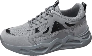 Mesh Sneakers for Men Thick Sole Lace-up Breathable Walking Running Shoes Comfortable Tennis Shoes Non Slip Soft Mens Outdoor Sport Sneakers
