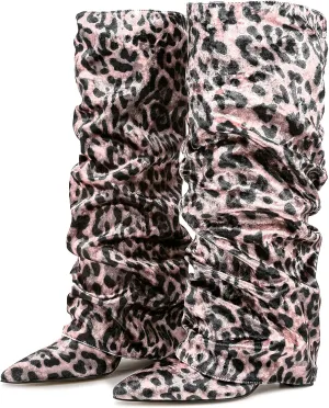 Roimaash Chunky High Heels Fold Over Boots For Women