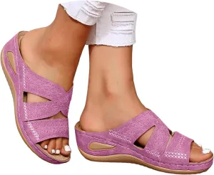 Sandals for Women 2025 Solid Color Soft Comfortable Orthopedic Sandals for Women Open Toe Platform Wedge Summer Slides