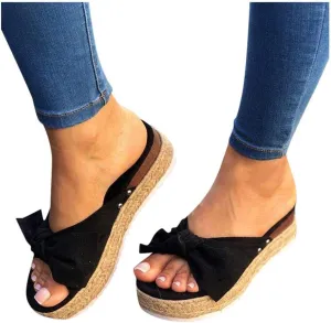 Sandals for Women Flip Flop,Womens Slides Sandals Slip on Bowknot Cute Slippers Summer Beach Flip Flop Wide Width