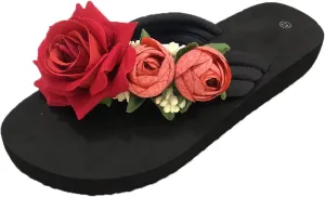 Slippers For Women Ladies Summer Flip Flops Open Toe Flowers Bohemian Sandals Casual Shoes Comfy Sandals with Back Strap