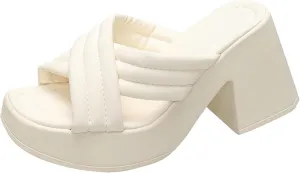 Strappy Heels for Women Platform Chunky High Heeled Sandals Square Open Toe Ankle Buckle for Prom Daily Wedding