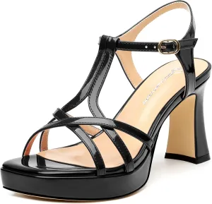 Strappy Heels for Women Square Open Toe Chunky High Heels Ankle Strap Heeled Sandals Comfort Dress Party Womens Sandals 3.3"