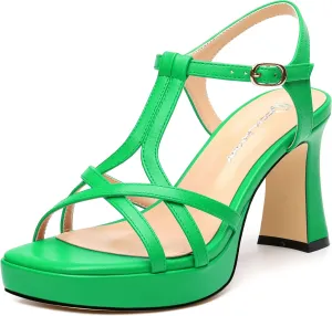 Strappy Heels for Women Square Open Toe Chunky High Heels Ankle Strap Heeled Sandals Comfort Dress Party Womens Sandals 3.3"
