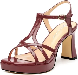 Strappy Heels for Women Square Open Toe Chunky High Heels Ankle Strap Heeled Sandals Comfort Dress Party Womens Sandals 3.3"