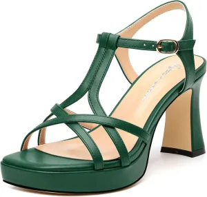 Strappy Heels for Women Square Open Toe Chunky High Heels Ankle Strap Heeled Sandals Comfort Dress Party Womens Sandals 3.3"