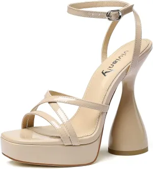 vivianly Women's Square Toe Platform High Heels Ankle Strap Chunky Block Heeled Sandals