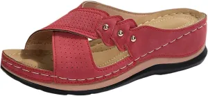 Wedge Sandals for Women Summer Lightweight Memory Foam Platform Shoes Slip On Slides Open Toe Flat Hollow Out Breathable Shoes Summer Beach Sandals