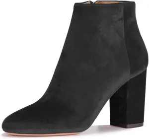 Women Elegant Velvet Round Toe Ankle Boots Chunky High Heels Office Lady Booties Size 4-15 US
