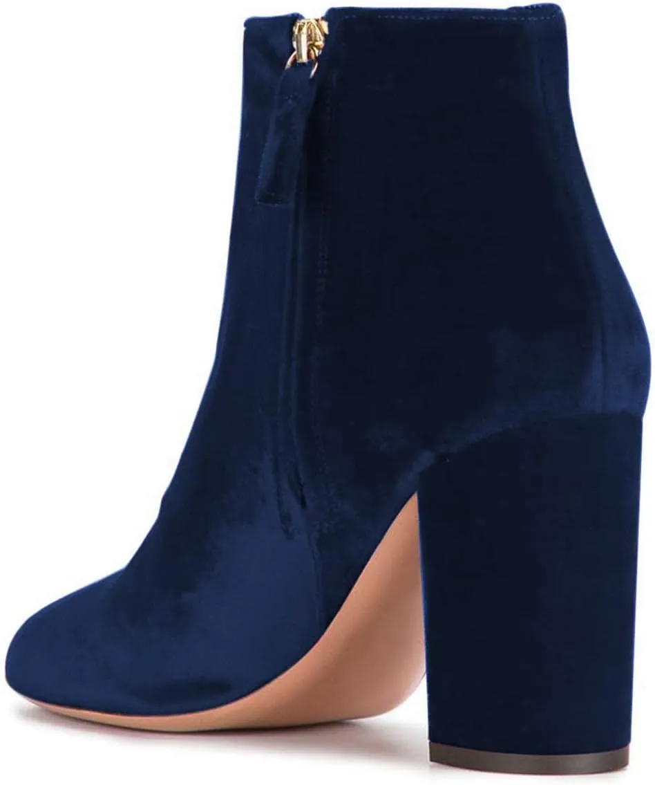 Women Elegant Velvet Round Toe Ankle Boots Chunky High Heels Office Lady Booties Size 4-15 US